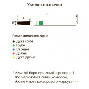 Бор алмазний 4200F, конус (кінець округлий), 1.0 мм, червоний