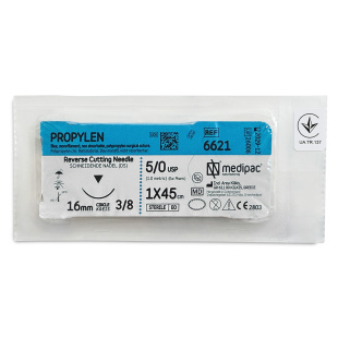 PROPYLEN 5/0, голка 16 мм, 3/8, зворотно-ріжуча, 45 см