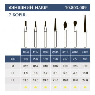 Бори алмазні, набір фінішний: 7 шт. жовті + блок  (10.803.009)